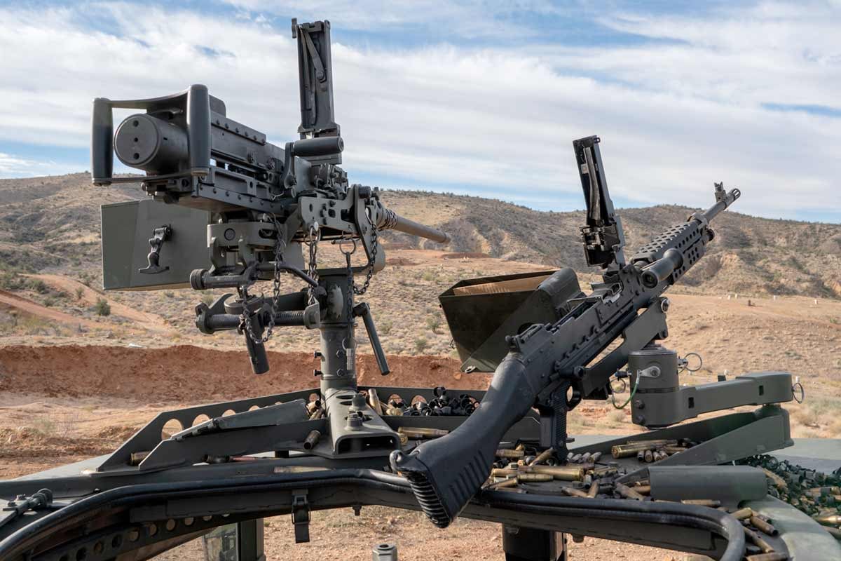 .50 cal Ma Deuce and an M249 atop Battlefield Vegas's M-50 Super Sherman tank