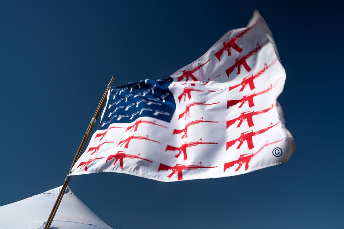 U.S. flag made up of guns