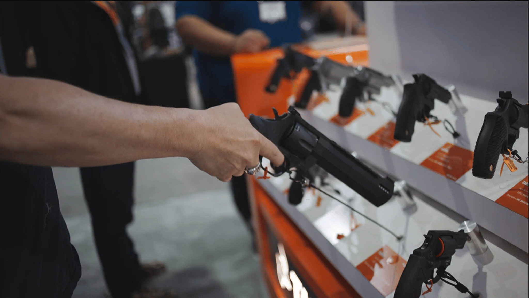 Handguns on display at tradeshow 