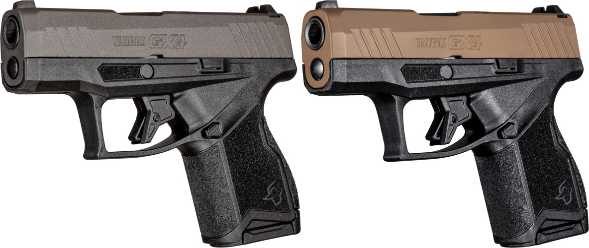 Taurus GX4 pistols in tan and tungsten two-tone finishes