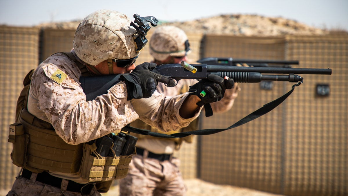 A Marine shoots the Mossberg 590A1