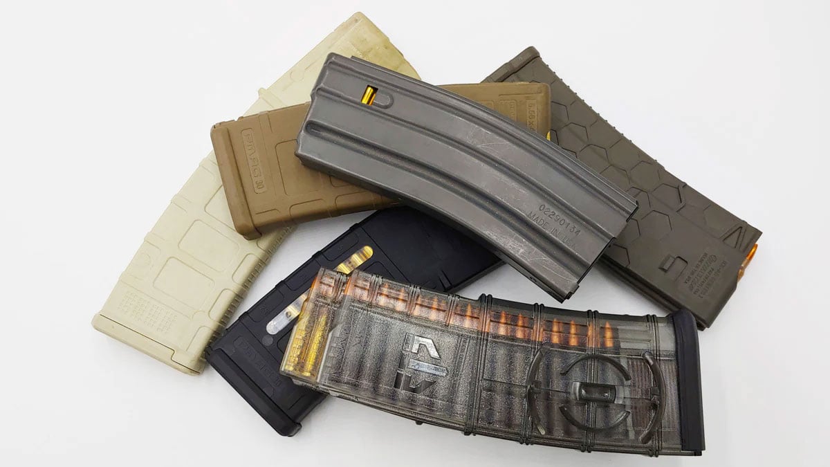 AR-15 magazines on a table