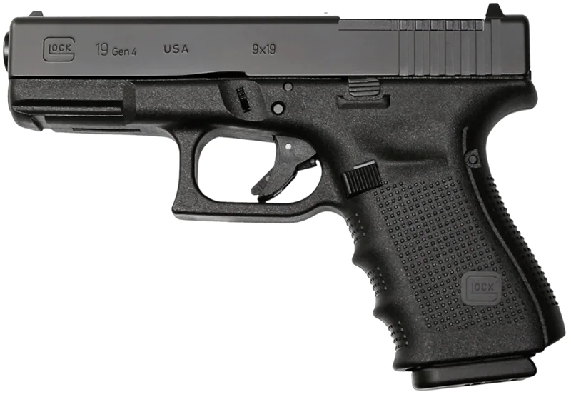 The Glock 19 is a striker-fired pistol chambered in 9mm.