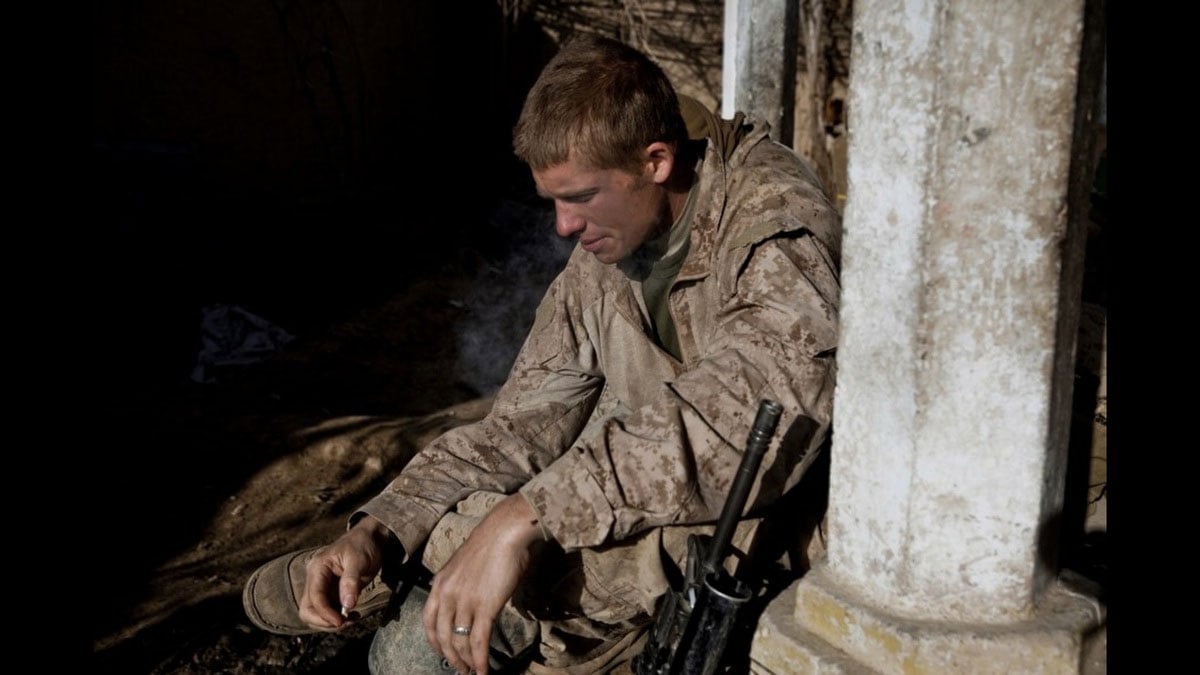A Marine in Afghanistan with his rifle