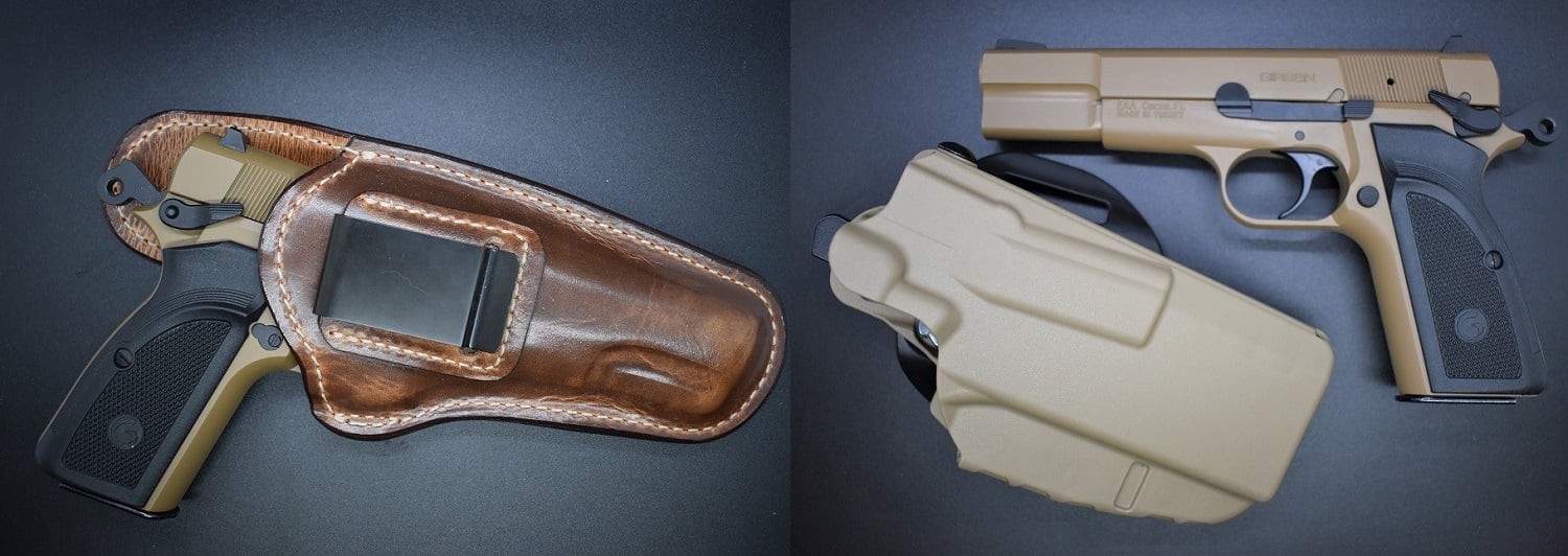 EAA Girsan MC P35 9mm pistol in FDE in holsters