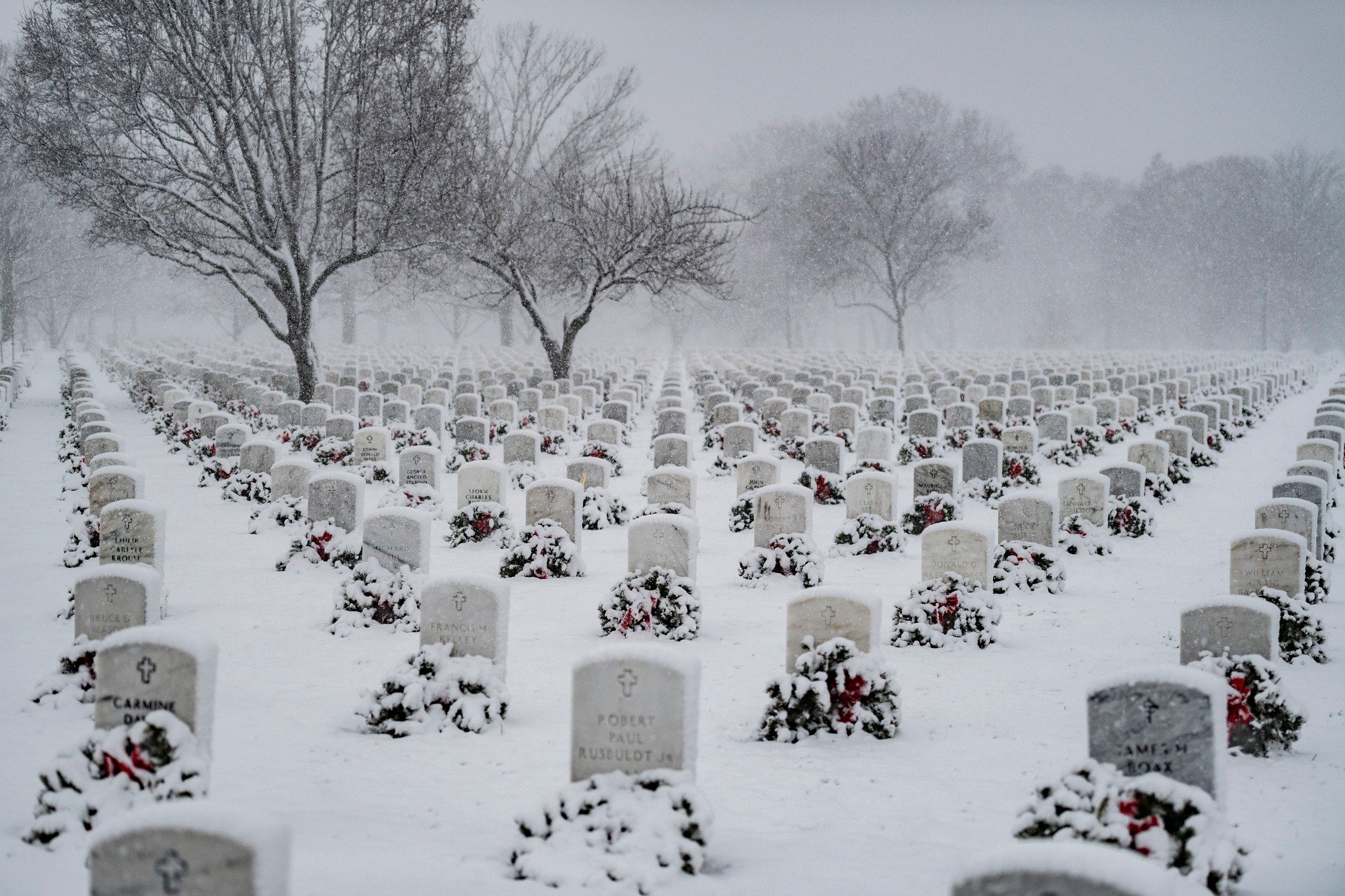 Arlington National Cemetery in heavy snowfall, January 2022