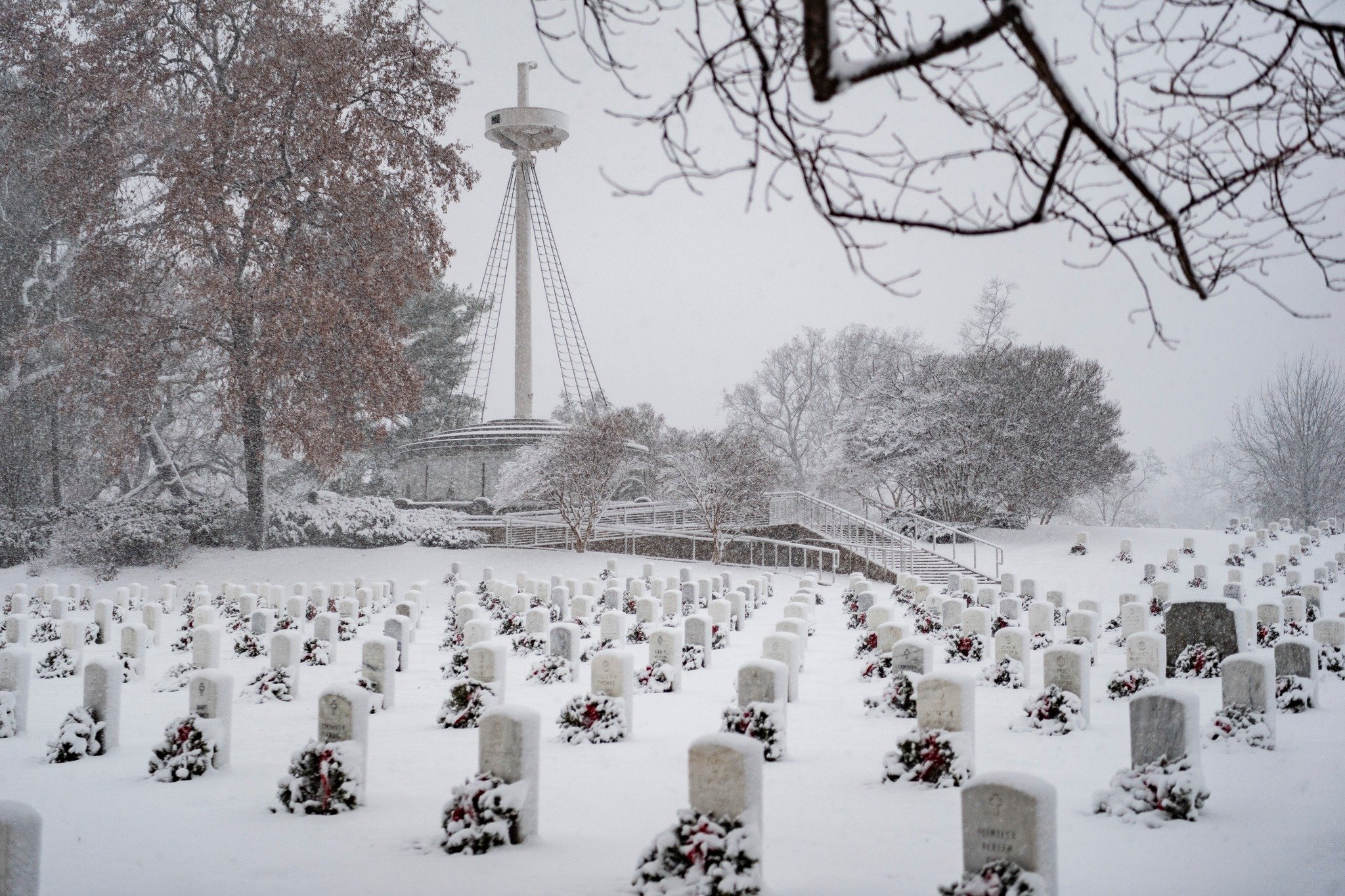 Arlington National Cemetery in heavy snowfall, January 2022