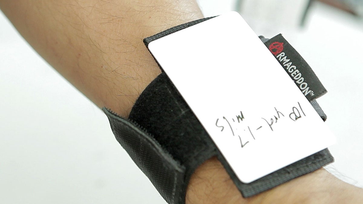 A shooting card on a wrist