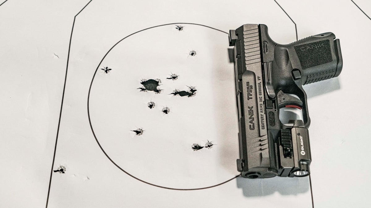 Canik TP9 Elite SC on a target
