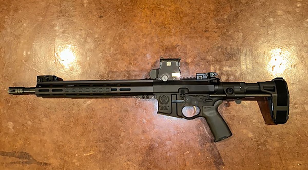 Firearm with carbine upper and stabilizing brace