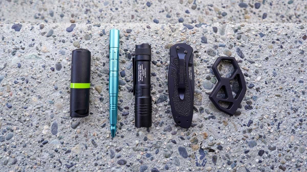 Pepper spray, flashlight, pocketknife, tactical pen for self defense