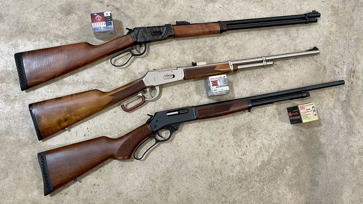.410 Lever-Action Shotguns with boxes of ammo