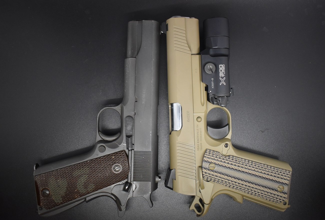 An easy comparison between a milsurp Colt M1911A1 and the Raider 