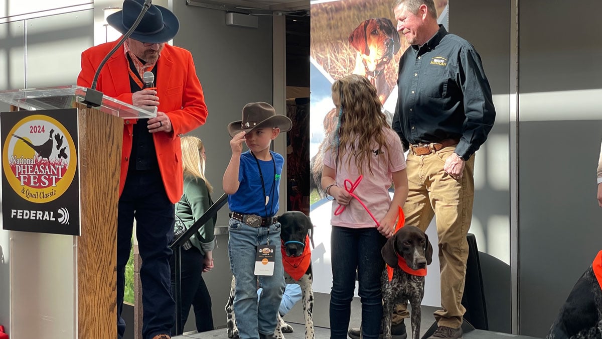 Youth with bird dogs at Pheasant Fest