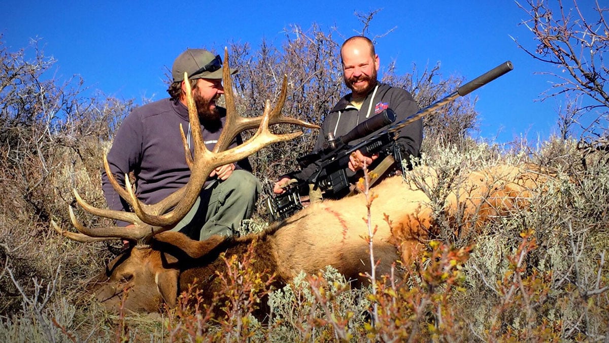 hunters with bull elk