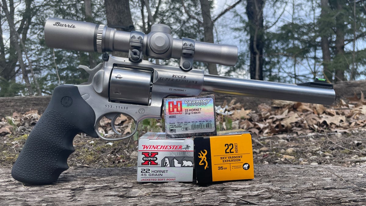 Ruger Super Redhawk .22 Hornet revolver with ammo