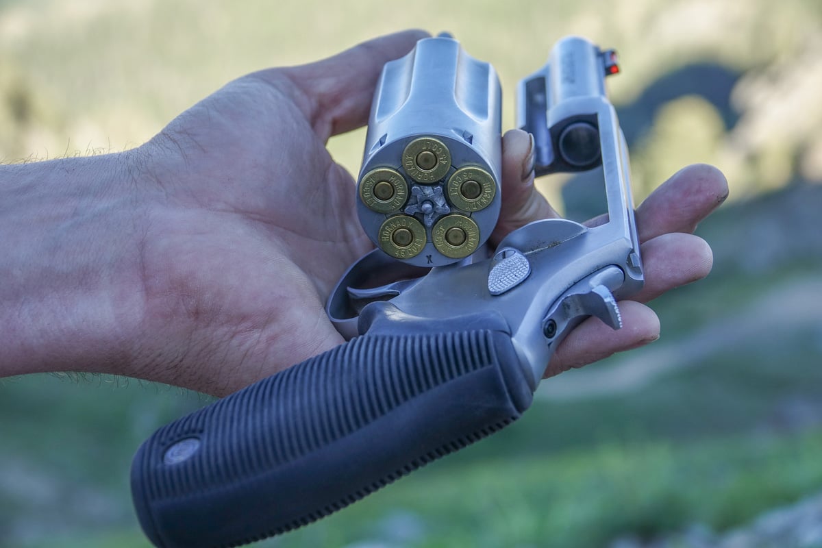 Taurus Judge loaded with .45 Colt cartridges