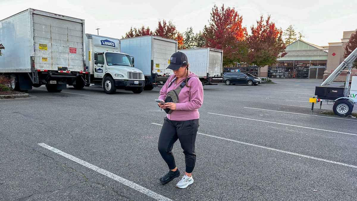 woman walking in parking lot
