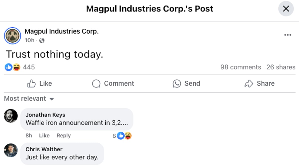Magpul April Fools Day Post from 2025