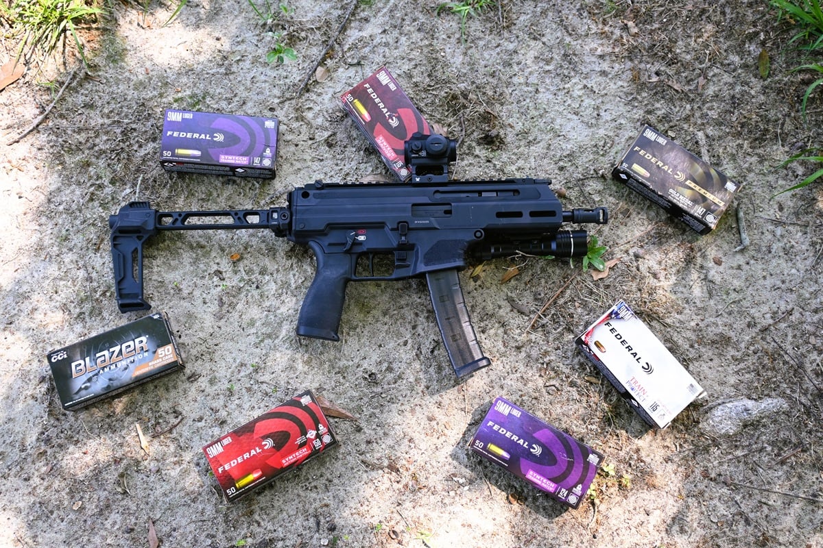The brace-equipped Springfield Armory Kuna with ammo
