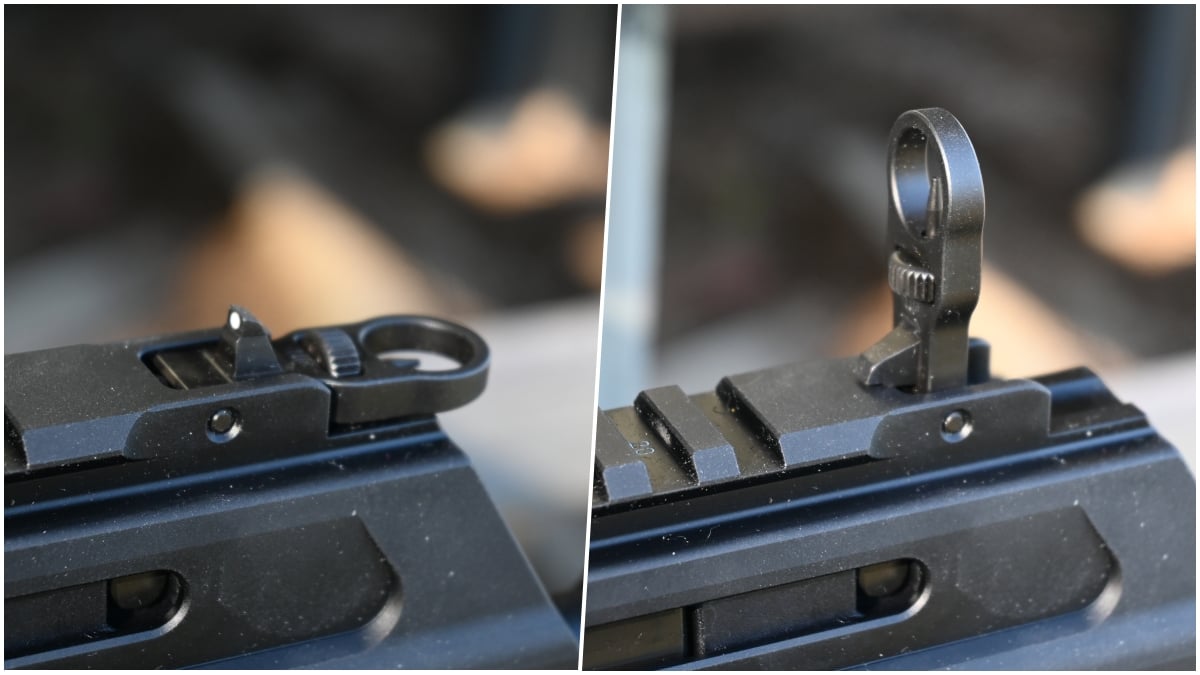 Springfield Armory Kuna flip-up metal iron sights with peep aperture and long 11-inch sight radius
