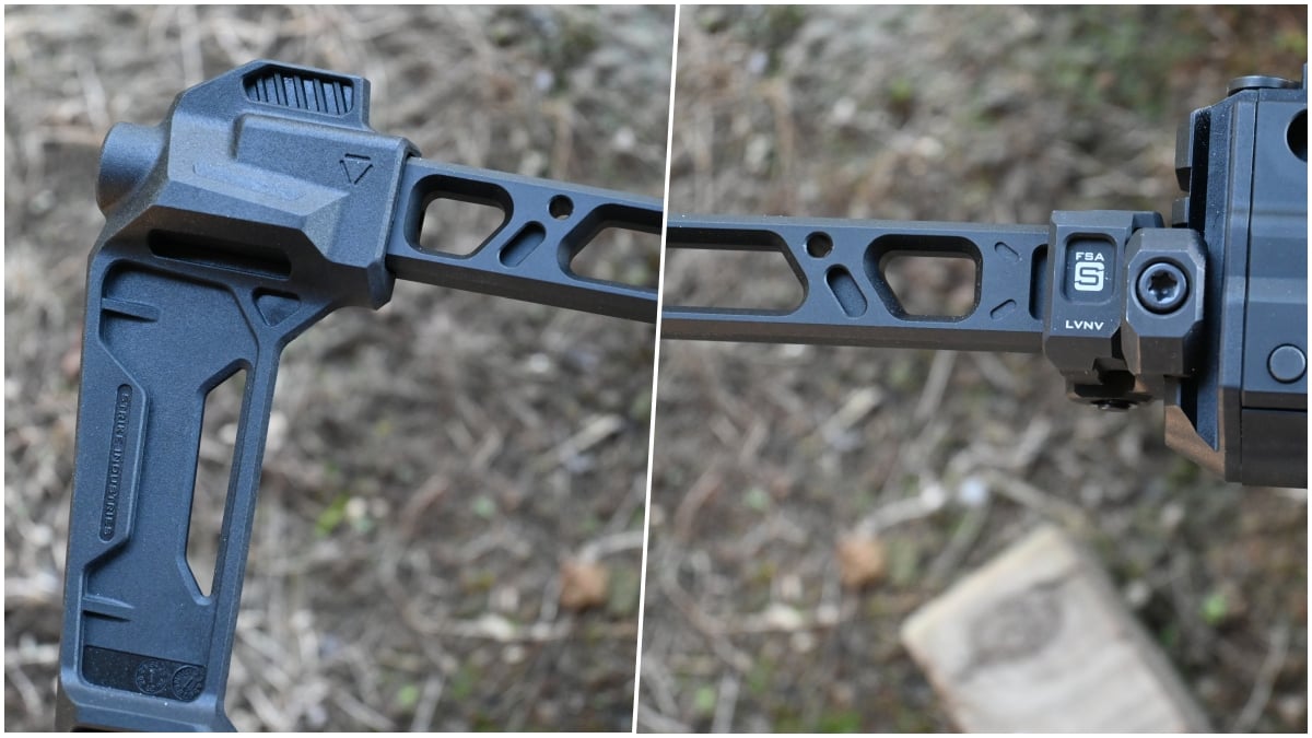Strike Industries FSA side-folding stabilizing brace installed on a Springfield Armory Kuna pistol