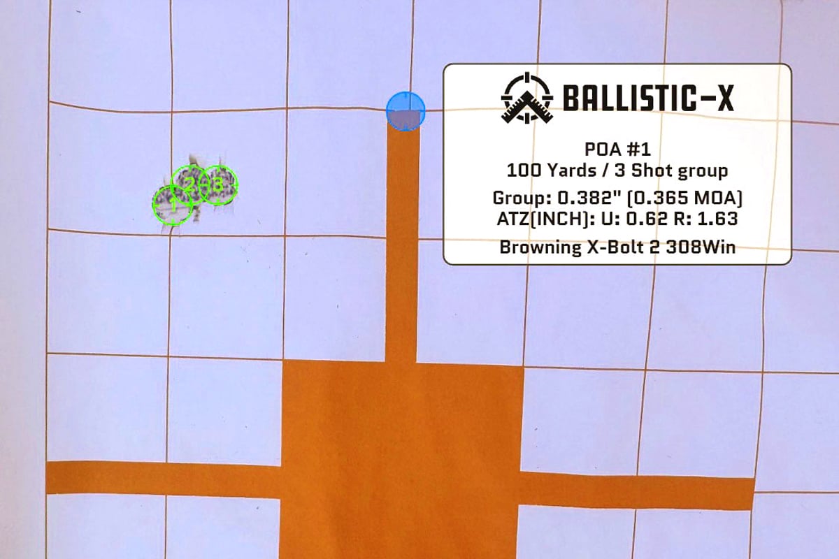 target with 3-shot group at 100 yards