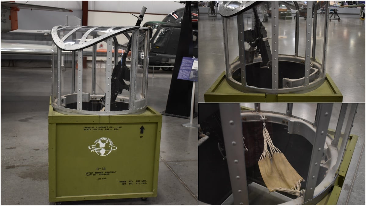 The dismounted upper, dorsal, turret assembly of the B-18, with its single M1919 .30 caliber air cooled LMG.
