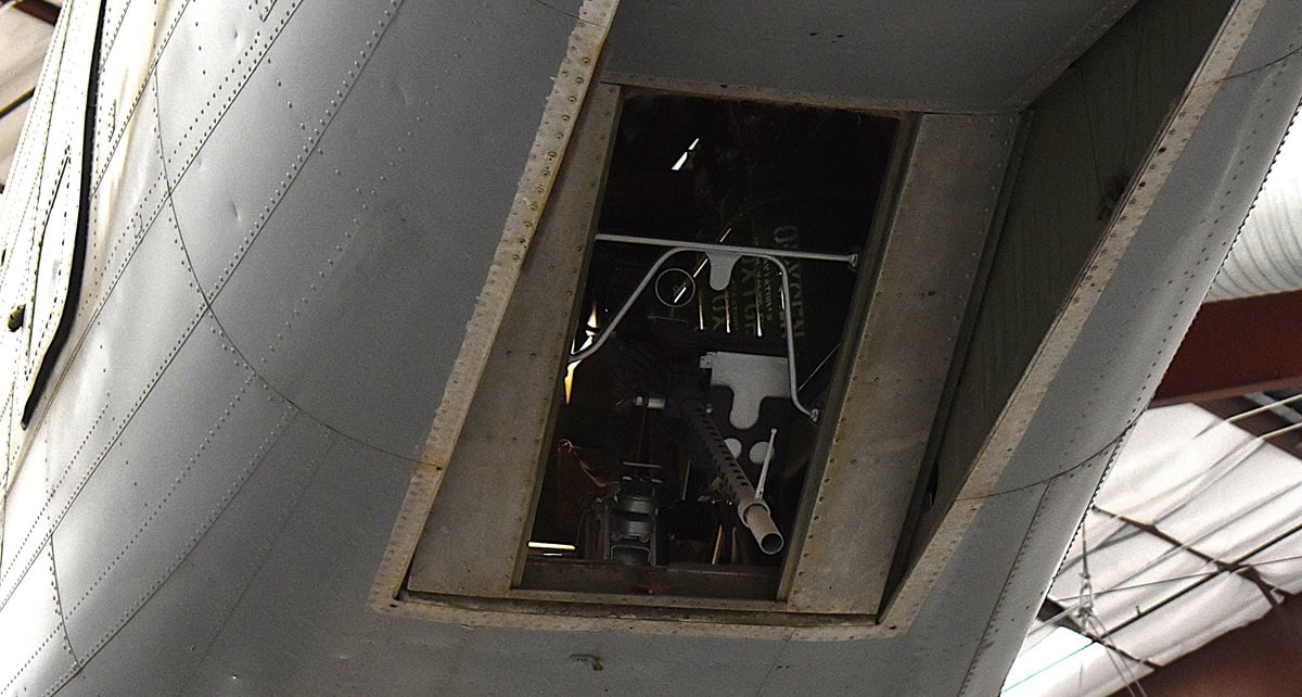 The ventral belly/rear gun of the B-18 to protect the aircraft from rising fighters from below.