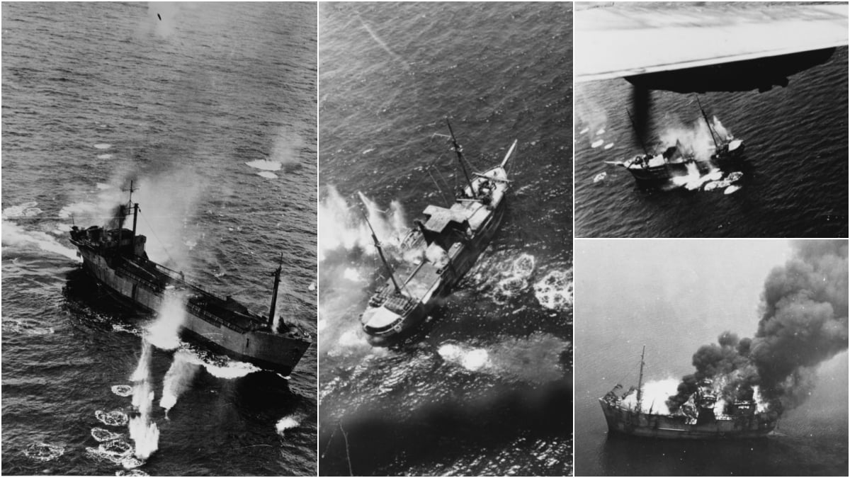 The Consolidated PB4Y-2 Privateer attacking Japanese ships