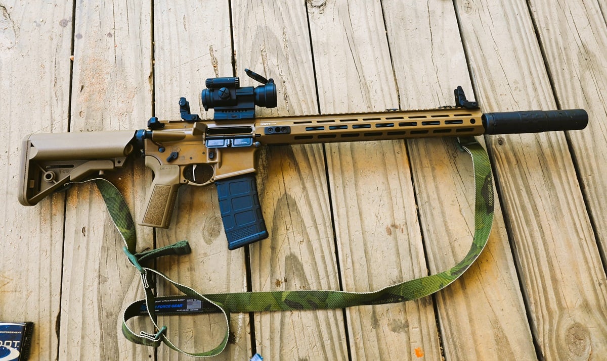 The Springfield Armory Saint Victor 5.56 in Coyote Brown.