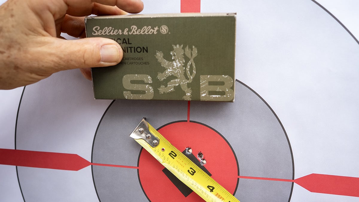 measuring 3-shot group on target
