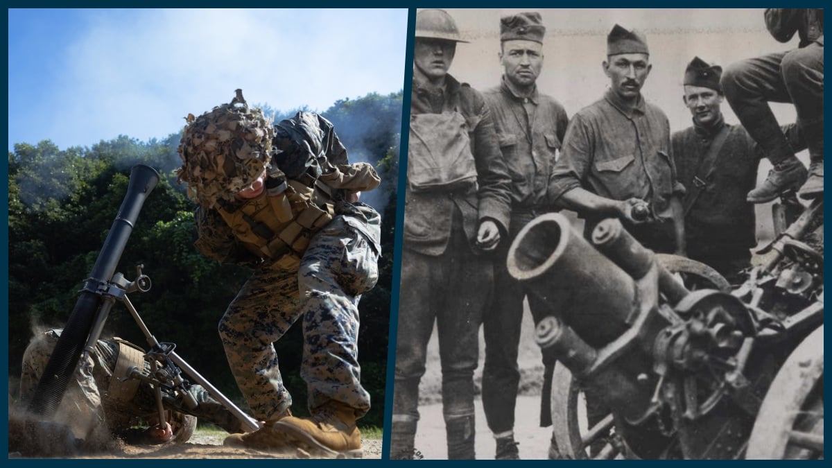 Marines with mortars today and in 1918