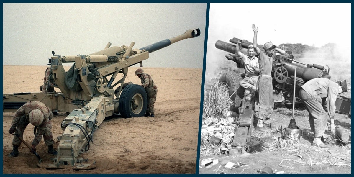 Marine artillery from the Gulf War and WWII
