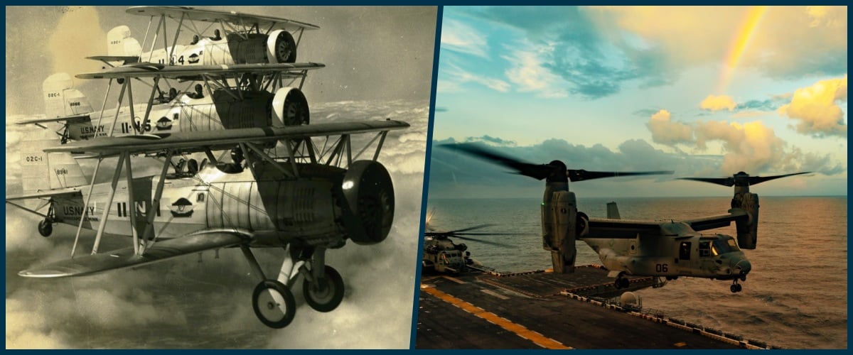 Old and modern Marine Corps aircraft