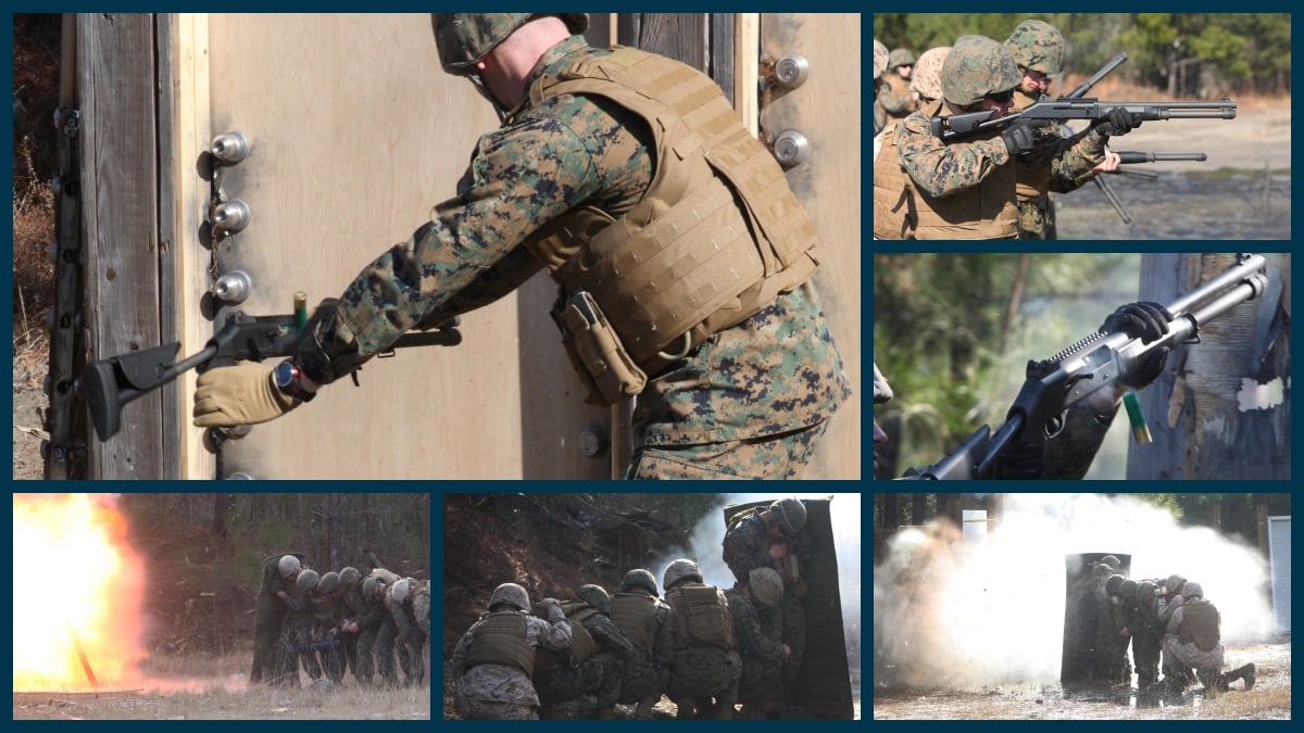 Marines breaching doors