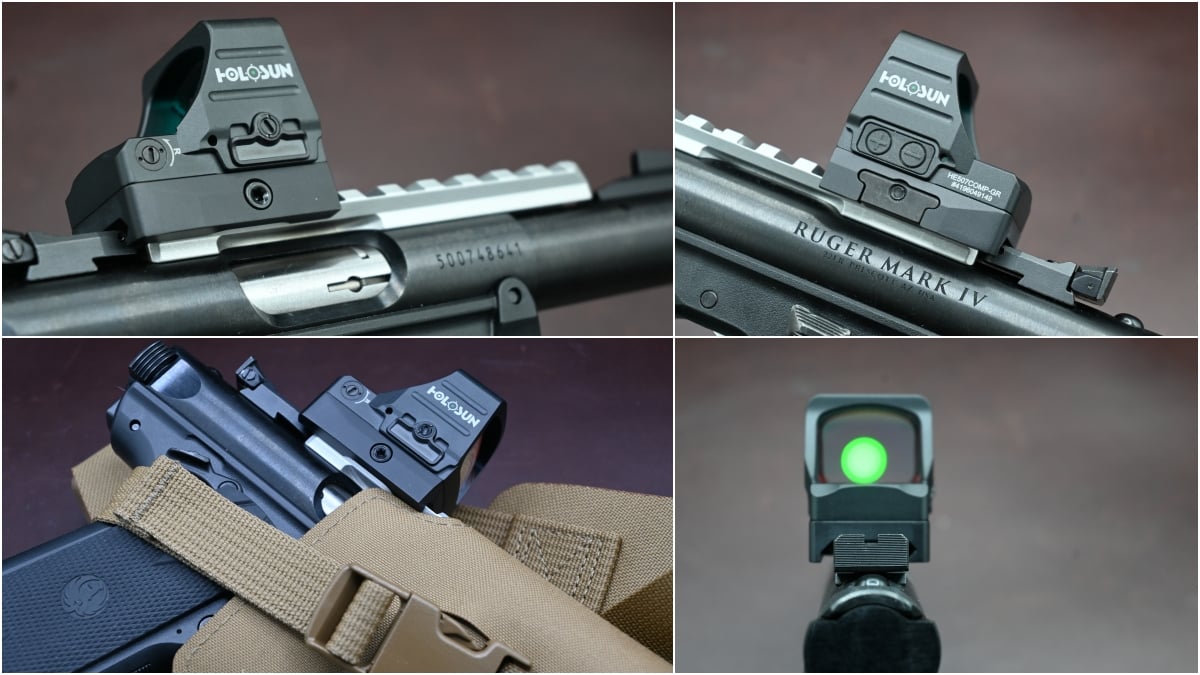 The bull-barreled version of the Mark IV 22/45 equipped with both a Picatinny rail and a threaded muzzle