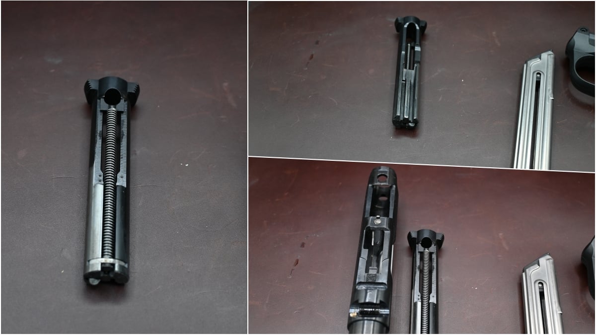 The bull-barreled version of the Mark IV 22/45 equipped with both a Picatinny rail and a threaded muzzle