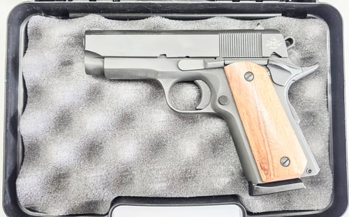 ROCK ISLAND ARMORY MODEL 1911A1 COMPACT  IS CHAMBERED IN 45 ACP