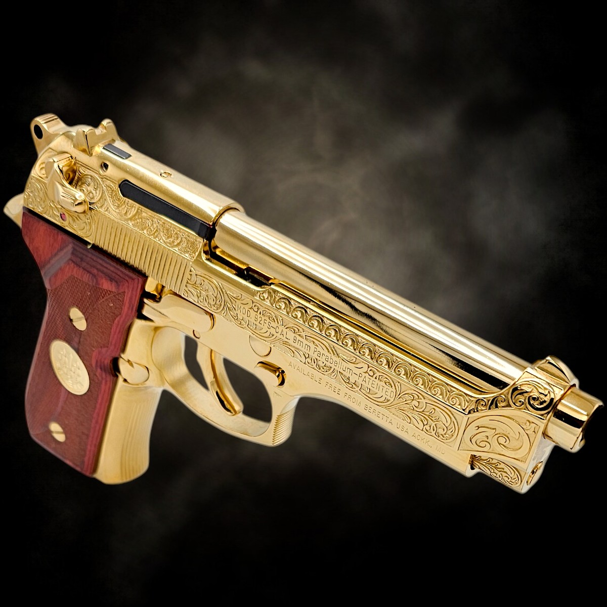BERETTA 92FS - All 24K Gold - French Scroll Engraving - 2 x 15RD Mags - 5th of 10 9mm luger (9x19 para)