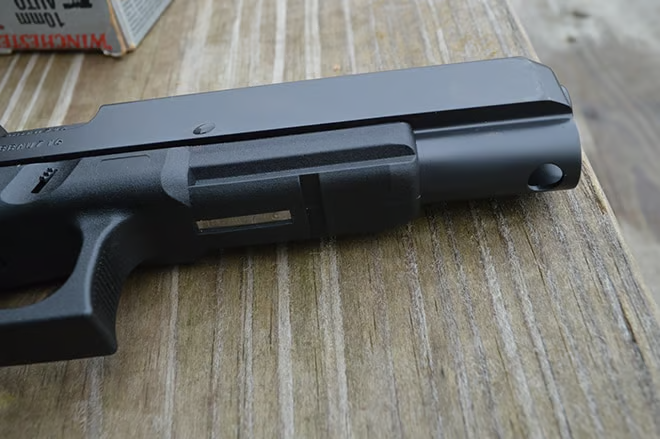Under-barrel rail detail of a Glock G40