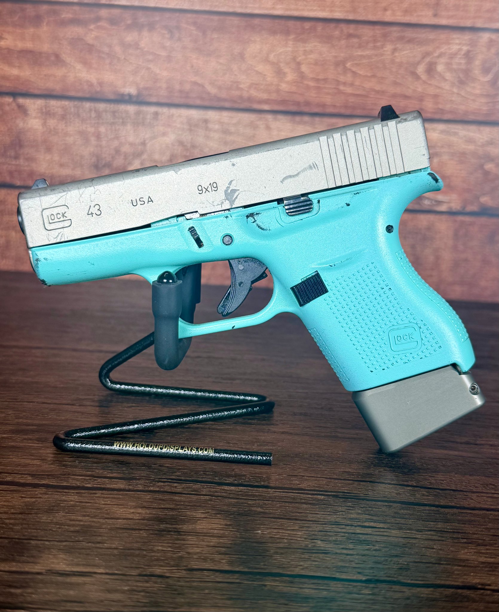 GLOCK 43, G43 9mm 3.41" Tiffany Blue/Silver with Taran Tactical Mag