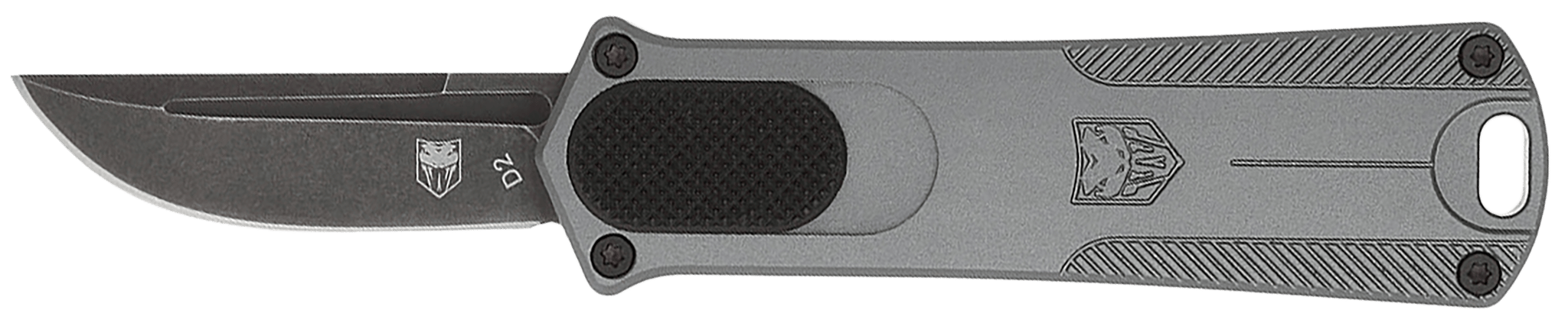 CobraTec California 952 OTF Drop Point 1.75 Inch D2 Steel Gray Anodized Handle