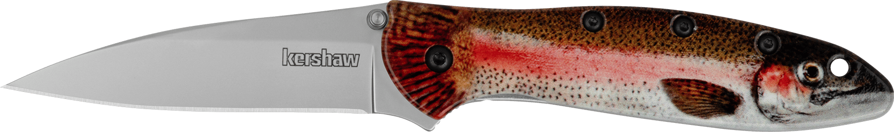 Kershaw 1660TROUT Leek Trout EDC 3 Folding Drop Point Plain Bead Blasted 14C28N Steel Blade, Rainbow Trout w/UFI Coating Aluminum Handle