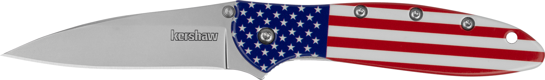 Kershaw 1660USA Leek USA EDC 3 Folding Drop Point Plain Bead Blasted 14C28N Steel Blade, Red/White/Blue Flag Aluminum Handle
