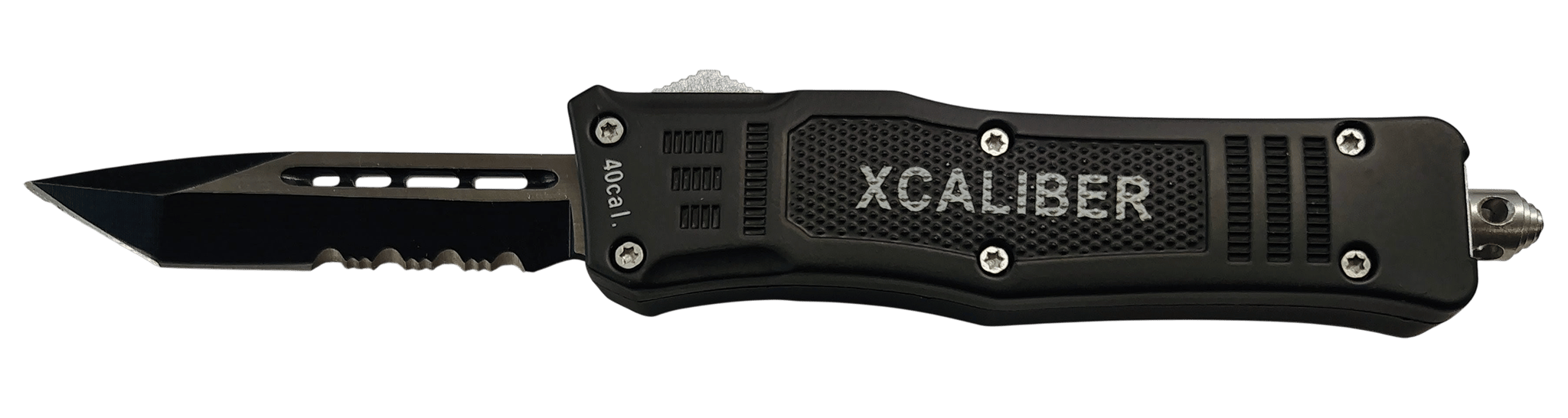 Xcaliber - 728881687409 - 40 Cal 2.75 OTF Tanto Part Serrated Black Knife
