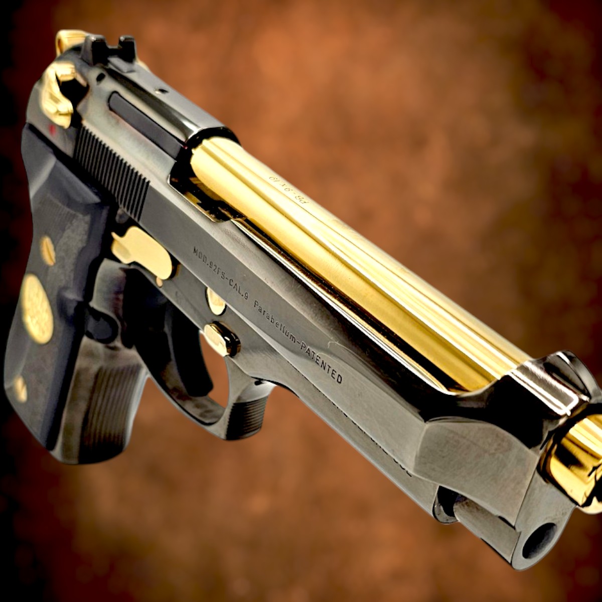 BERETTA 92FS - 24K Gold and Black Chrome Plated - Mirror Finish Polishing 9mm luger (9x19 para)