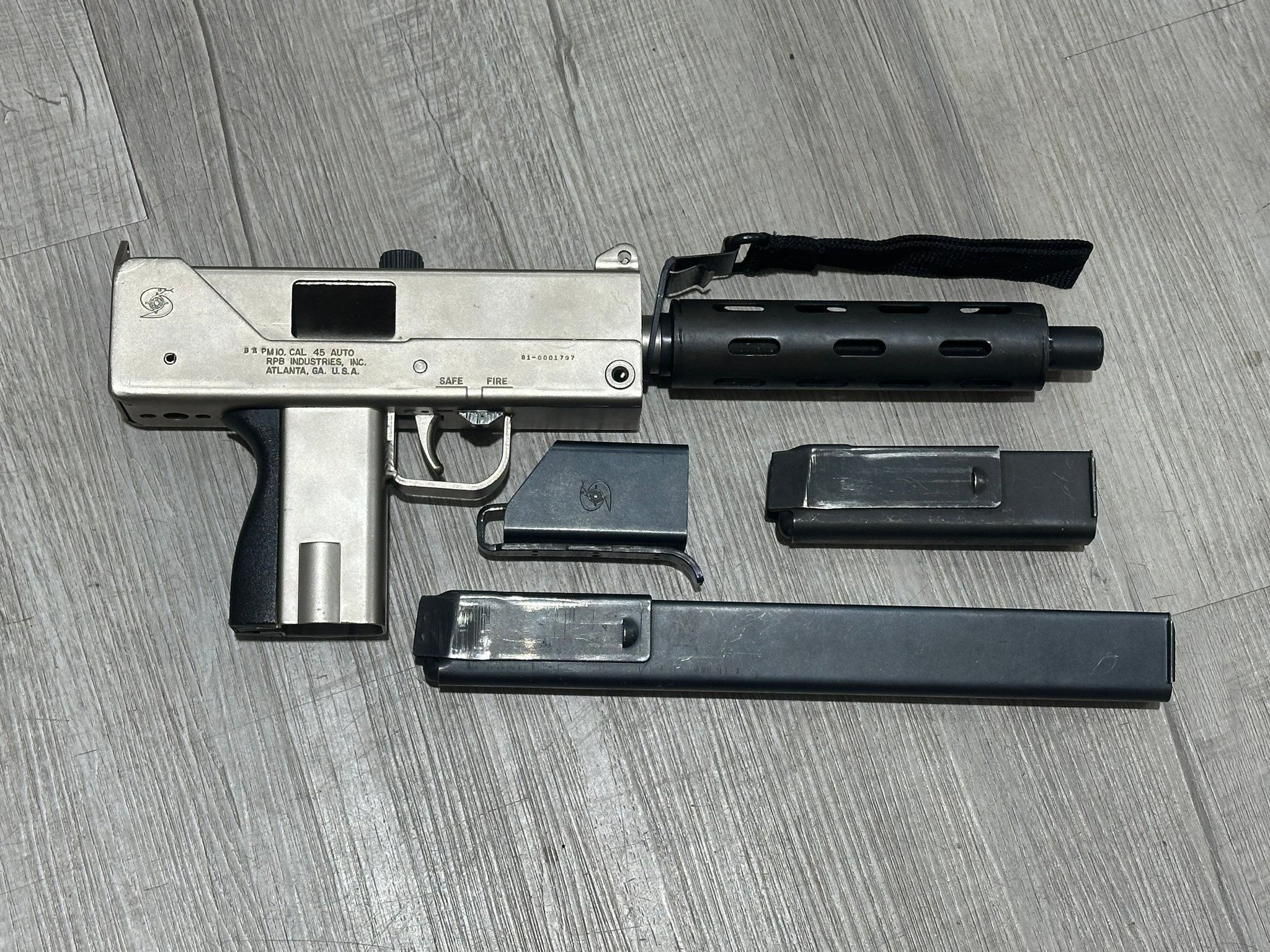 RPB INDUSTRIES pm10 45 acp nickel open bolt rare pre ban