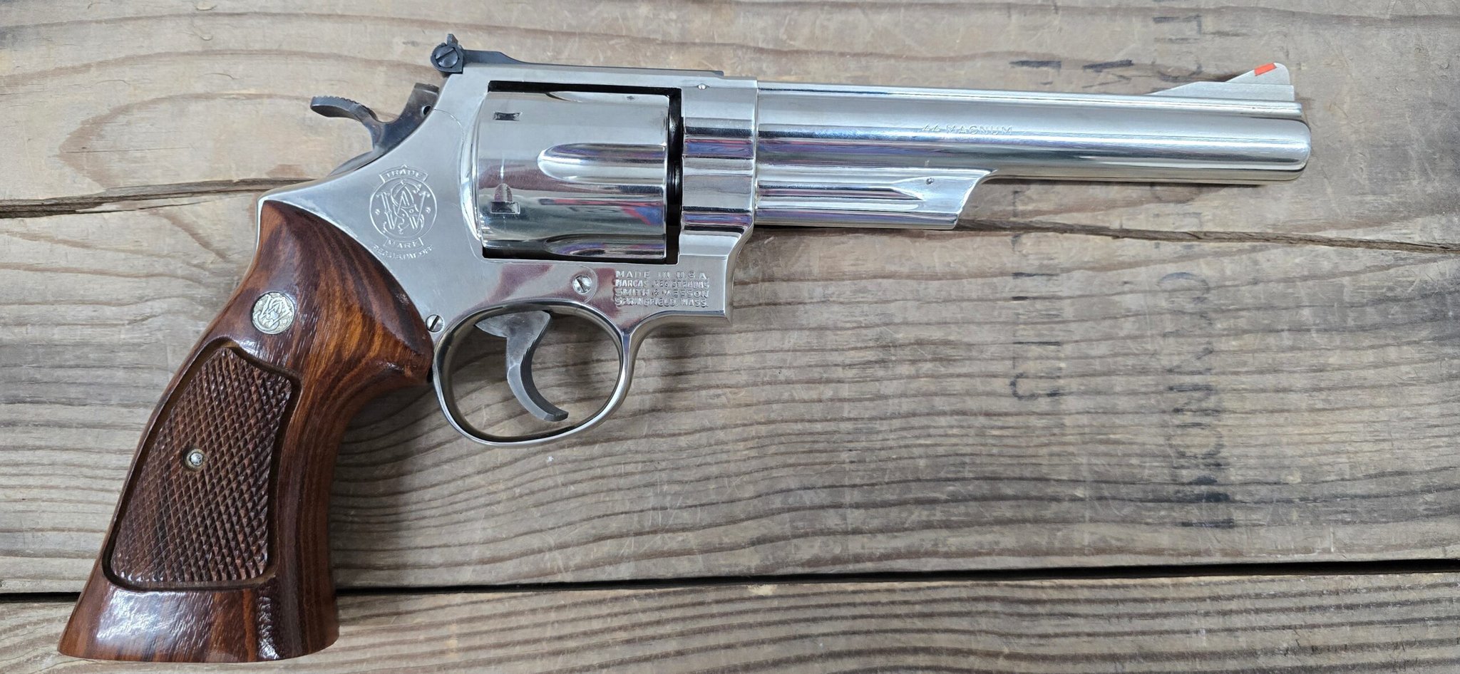 SMITH & WESSON Smith & Wesson Model 29, .44 Magnum, 6.5" Barrel, Nickel Finish, OEM Case, Gun Bag, Original Cleaning Kit, Original Paperwork, Pinned & Recessed