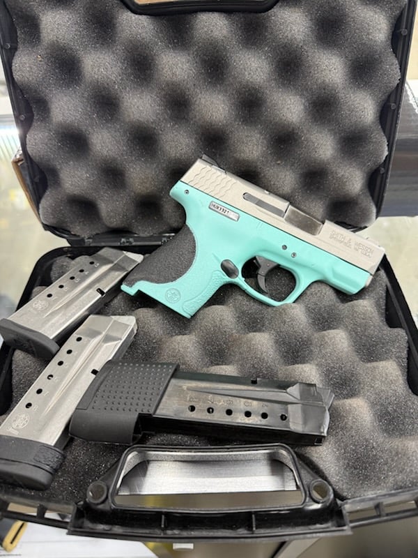 SMITH & WESSON Smith & Wesson M&P9 Shield, Teal, 9mm, 3.1" Barrel, Semi Auto, 1 10 Round Magazine, 1 8 Round Magazine, 1 7 Round Magazine, Black Box, No Lock